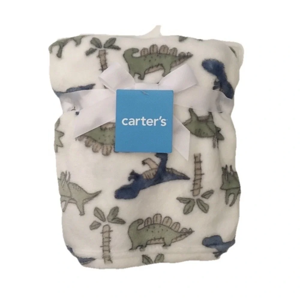 Carters Baby Boy White Dinosaur Themed Baby Blanket Newborn Baby Gift 30x40